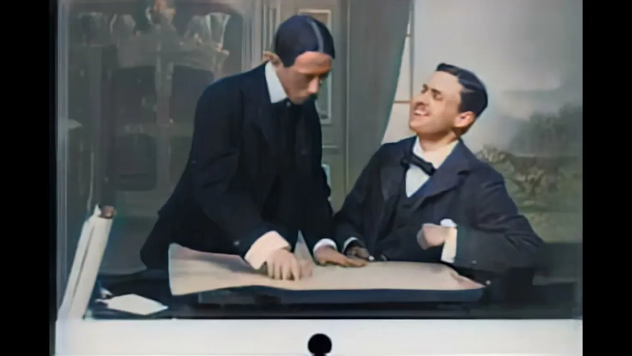 1901 London - Santos Dumont explains Air Ship projects to Charles Rolls (Rolls Royce founder).