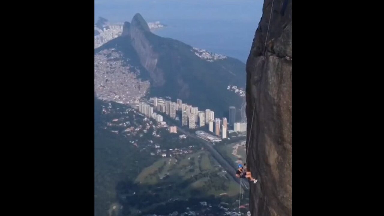 Rio de Janeiro, Brazil Descent from a cliff, 844 meters high, in Tijuca National Park