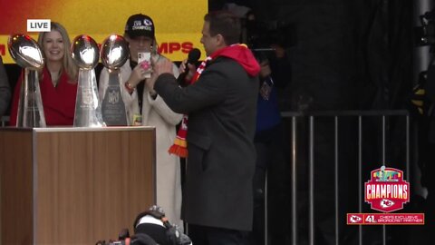 Chiefs GM Brett Veach delivers remarks at rally