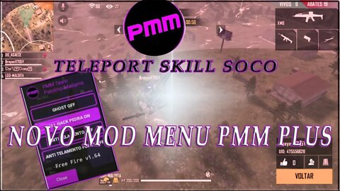 NOVO PMM PLUS 🔥 TELEPORT SOCO🔥SKIL DRIVE 🔥FLY HACKER 🔥AIM KIL📲 MELHOR MOD MENU FREE FIRE