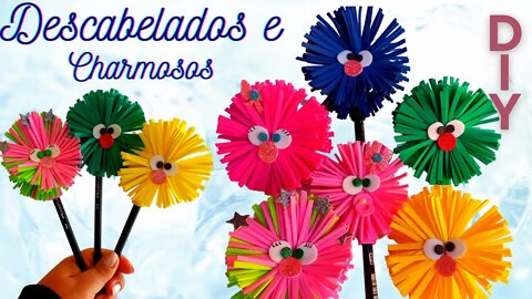 PONTEIRAS DE LÁPIS DESCABELADOS! FACÍLIMO DE FAZER! DIY! DECORATED PENCIL!