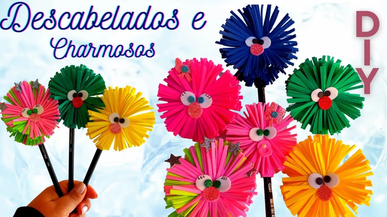 PONTEIRAS DE LÁPIS DESCABELADOS! FACÍLIMO DE FAZER! DIY! DECORATED PENCIL!