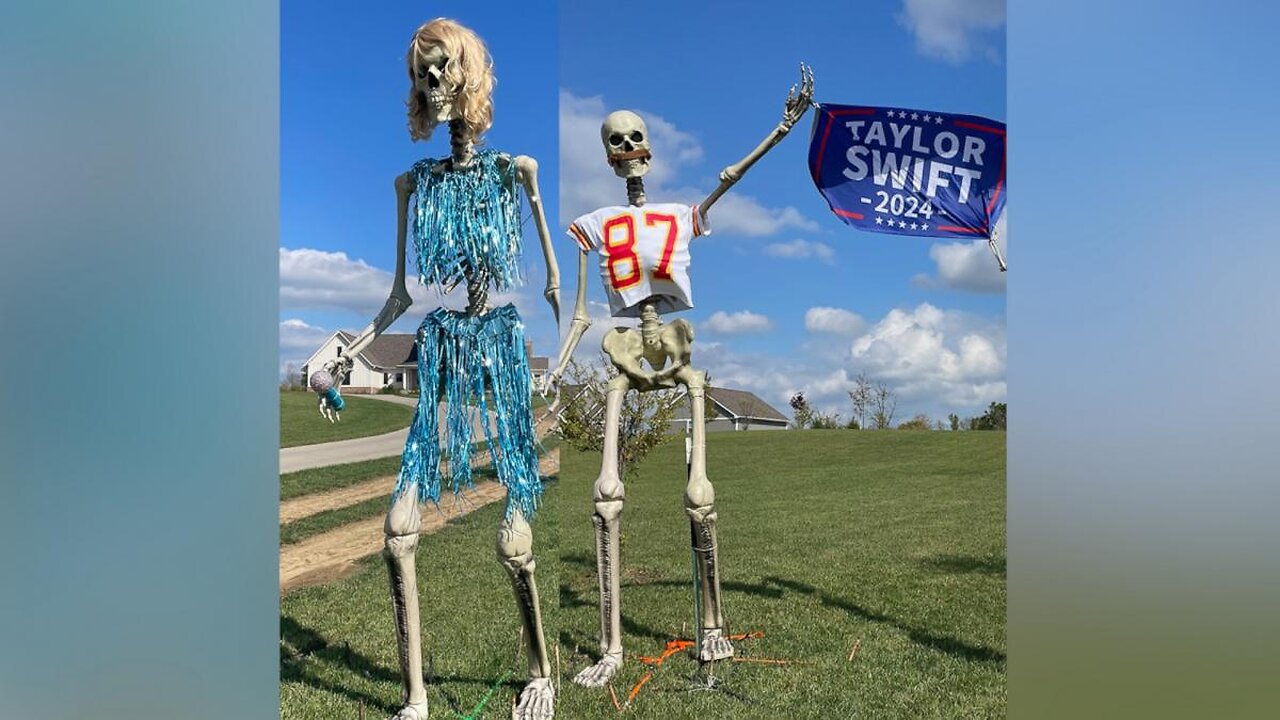 Giant Taylor Swift and Travis Kelce skeletons adorn Indiana yard