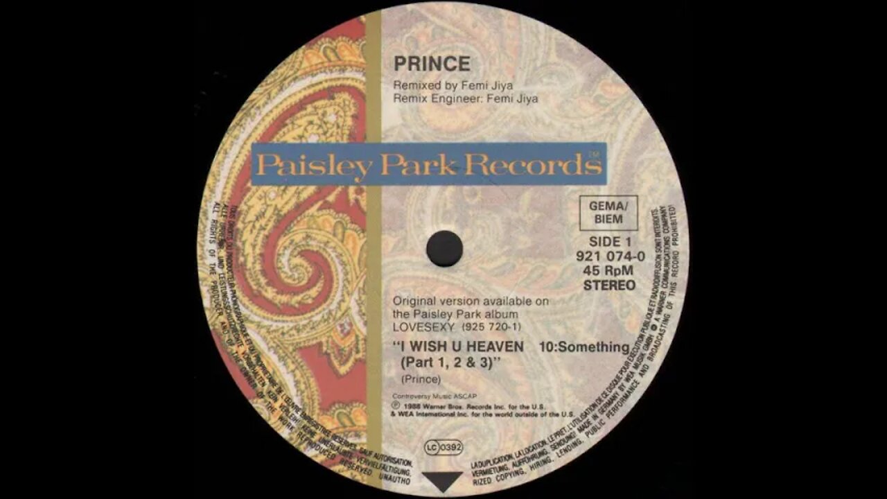 PRINCE I wish u Heaven (Pt 1-2-3) 12'' FEMI JIYA Remix