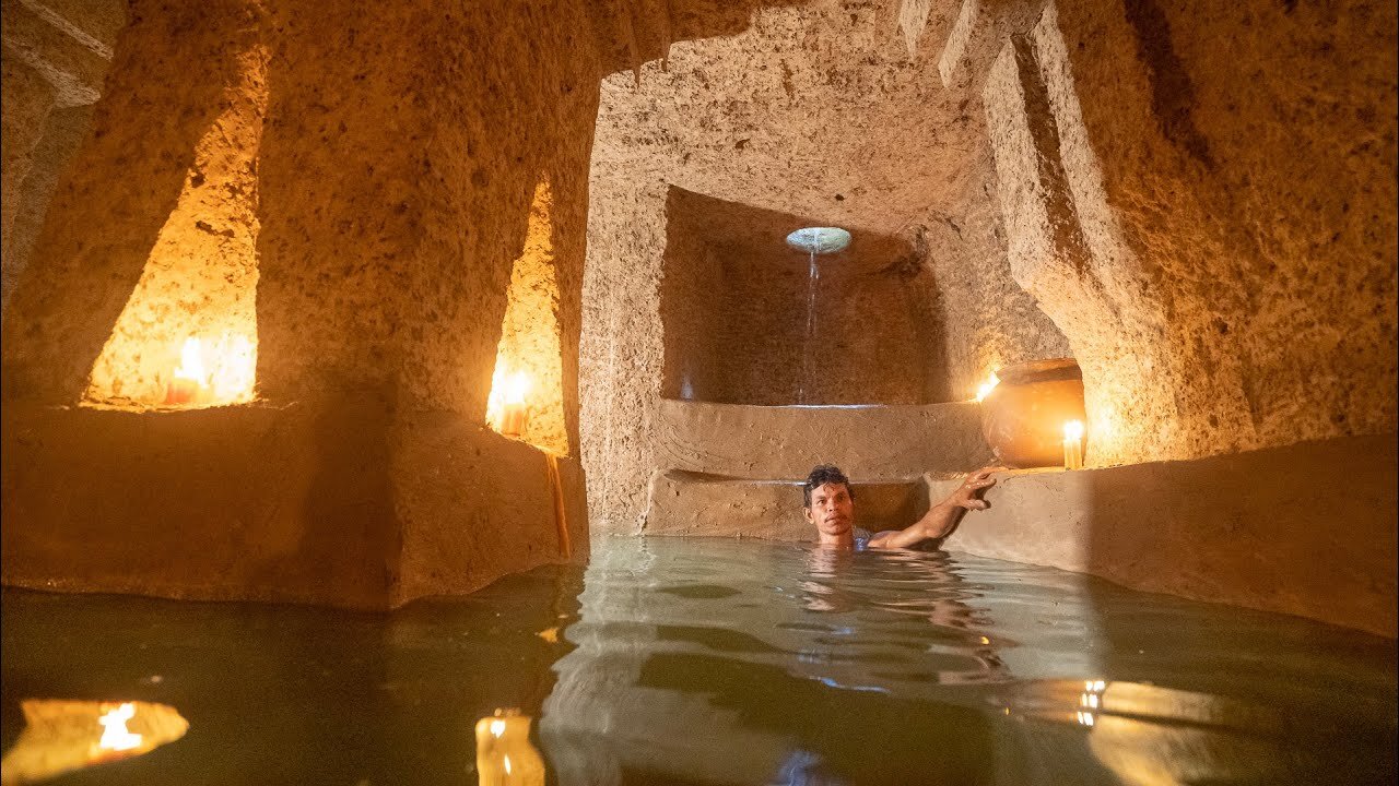 Build Underground Cave Swimming Pool House by Ancient Skills