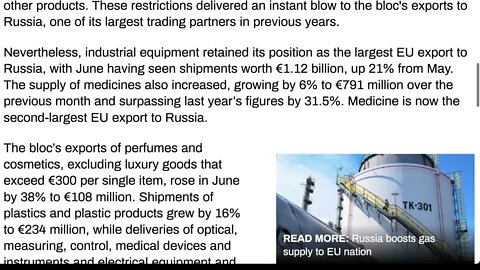 今日俄羅斯：歐盟對俄羅斯的出口激增