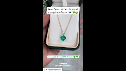 Bespoke 4.20tcw heart Colombian emerald & heart diamond dangle necklace in 18k gold holiday gifts