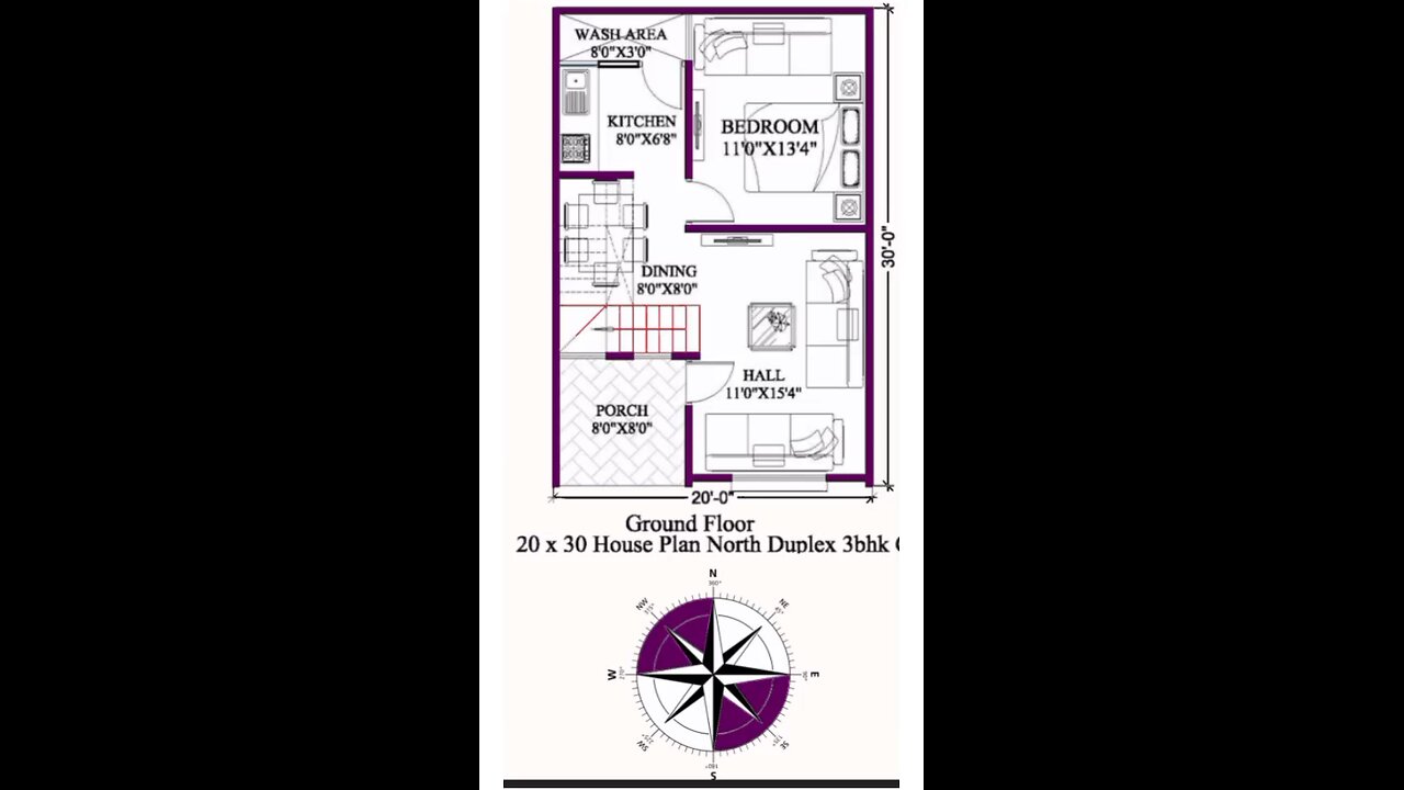 20 × 30 house plan|North Duplex 3 bhk home plan| 600sqft house plan| 20 by 30 home plan#housedesign