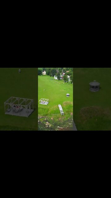 Drone shot of cottages in PEI