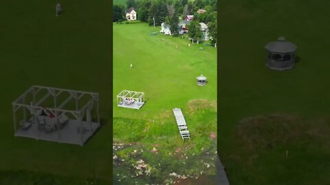 Drone shot of cottages in PEI