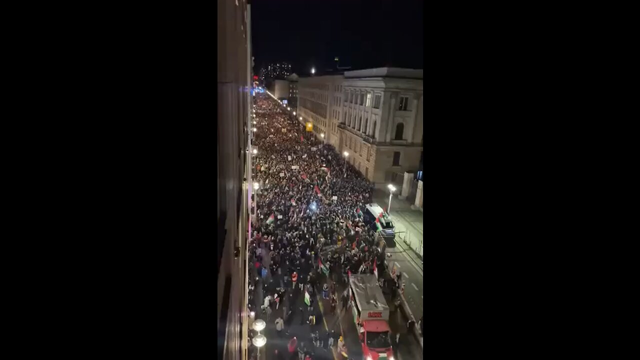 Downtown Berlin with protestors.