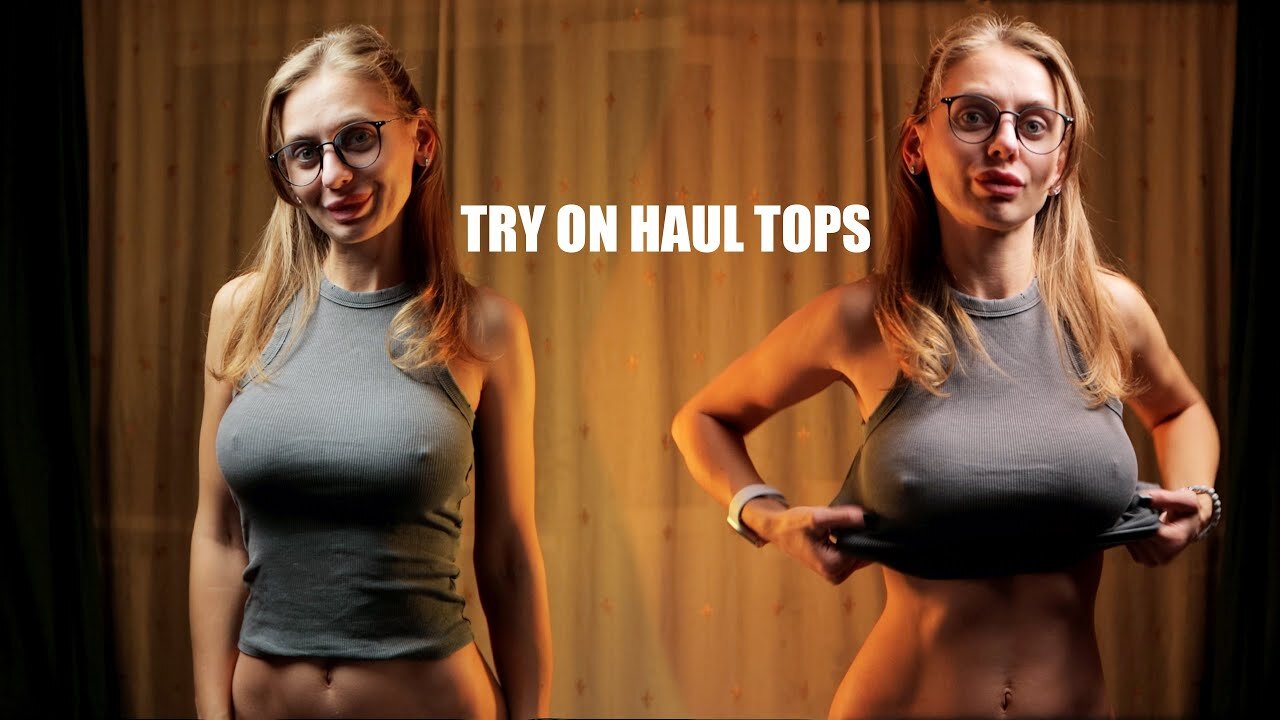 ❤️ Try on Haul Non Transparent Tops with Tina no Bra.