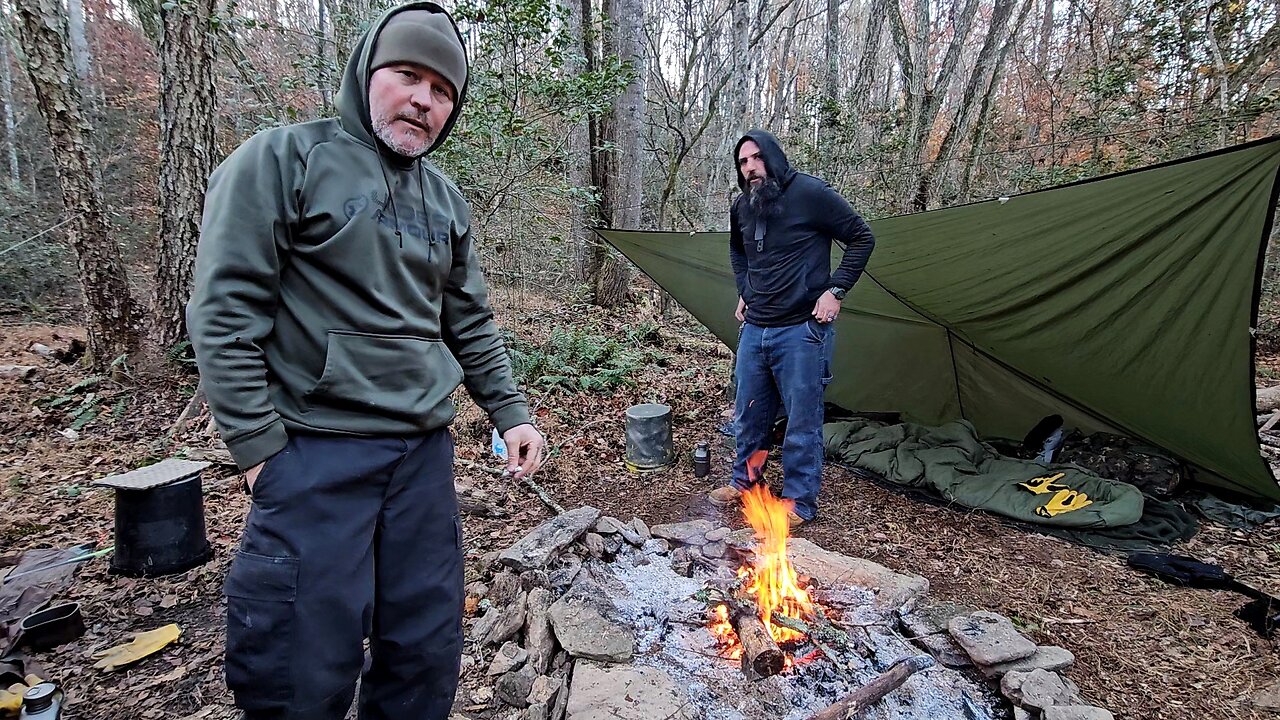 Tarp Camping with MRE's and Caveman Steaks