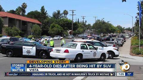 4-year-old boy dies after being hit by SUV in Vista