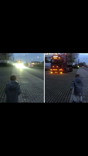 Little kid gets super excited when dad and his awesome truck get home