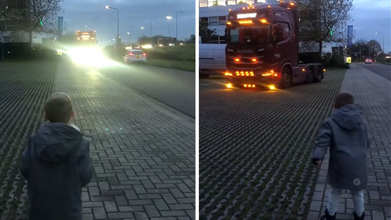 Little kid gets super excited when dad and his awesome truck get home