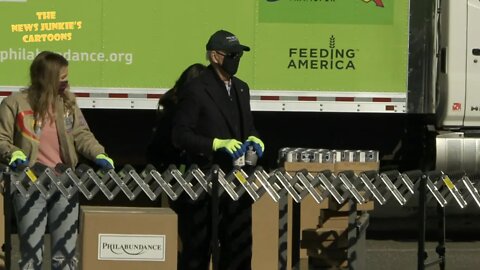Biden volunteers at Philadelphia Food Bank.