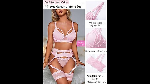 Garter Lingerie for Women,Sexy Lace Lingerie,Sheer Matching 4 Piece Lingerie Set