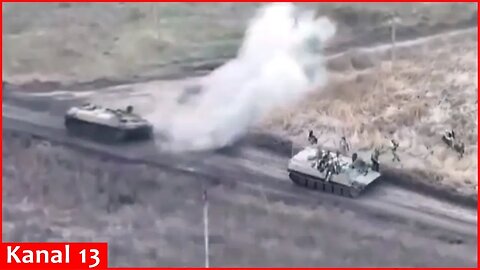Armored vehicles transporting Russian paratroopers into battle were hit by drone strike