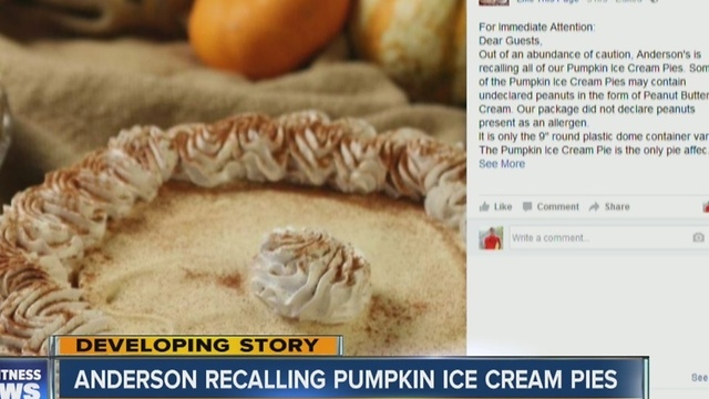 Anderson's recalls Pumpkin Ice Cream Pies for peanuts