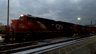 Eastbound CN 3243 & CN 2903 Engines Manifest Train In Ontario