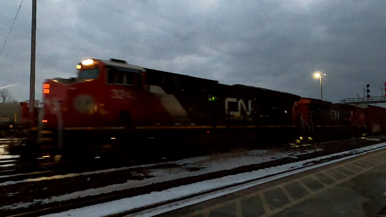 Eastbound CN 3243 & CN 2903 Engines Manifest Train In Ontario