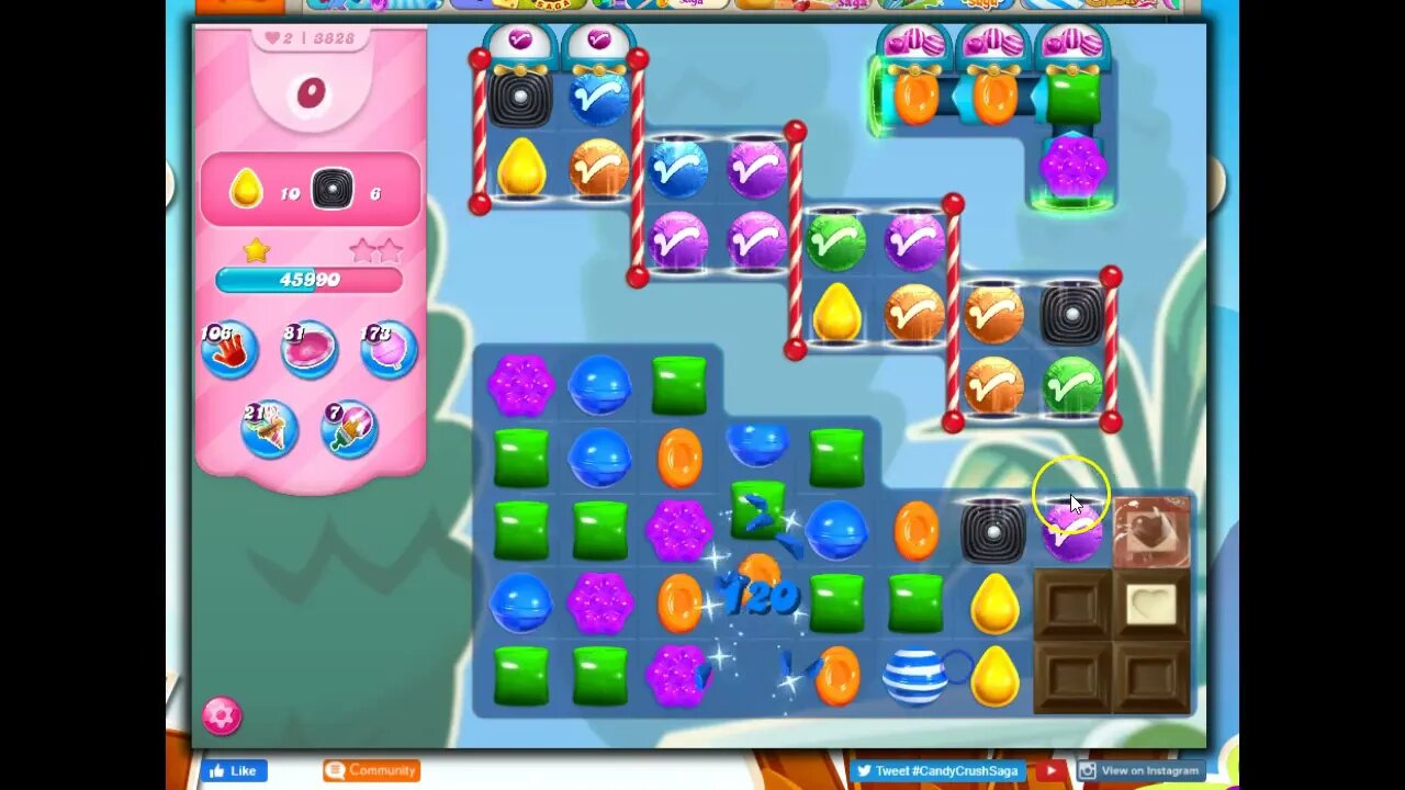 Candy Crush Level 3828 Talkthrough, 23 Moves 0 Boosters