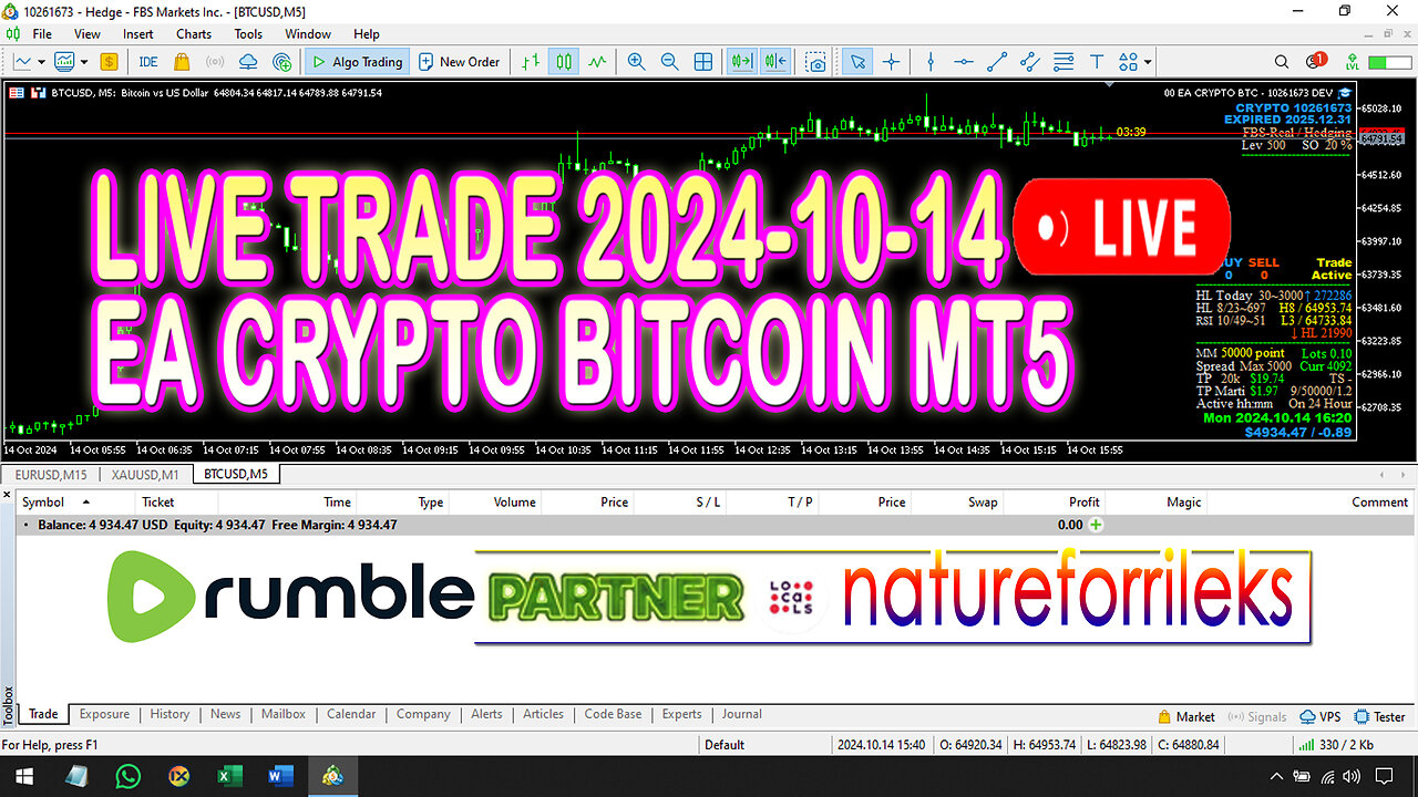 LIVE TRADE EA CRYPTO BITCOIN MT5 2024-10-14