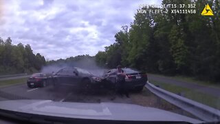 Virginia officer barely escapes getting pummeled by car during traffic stop