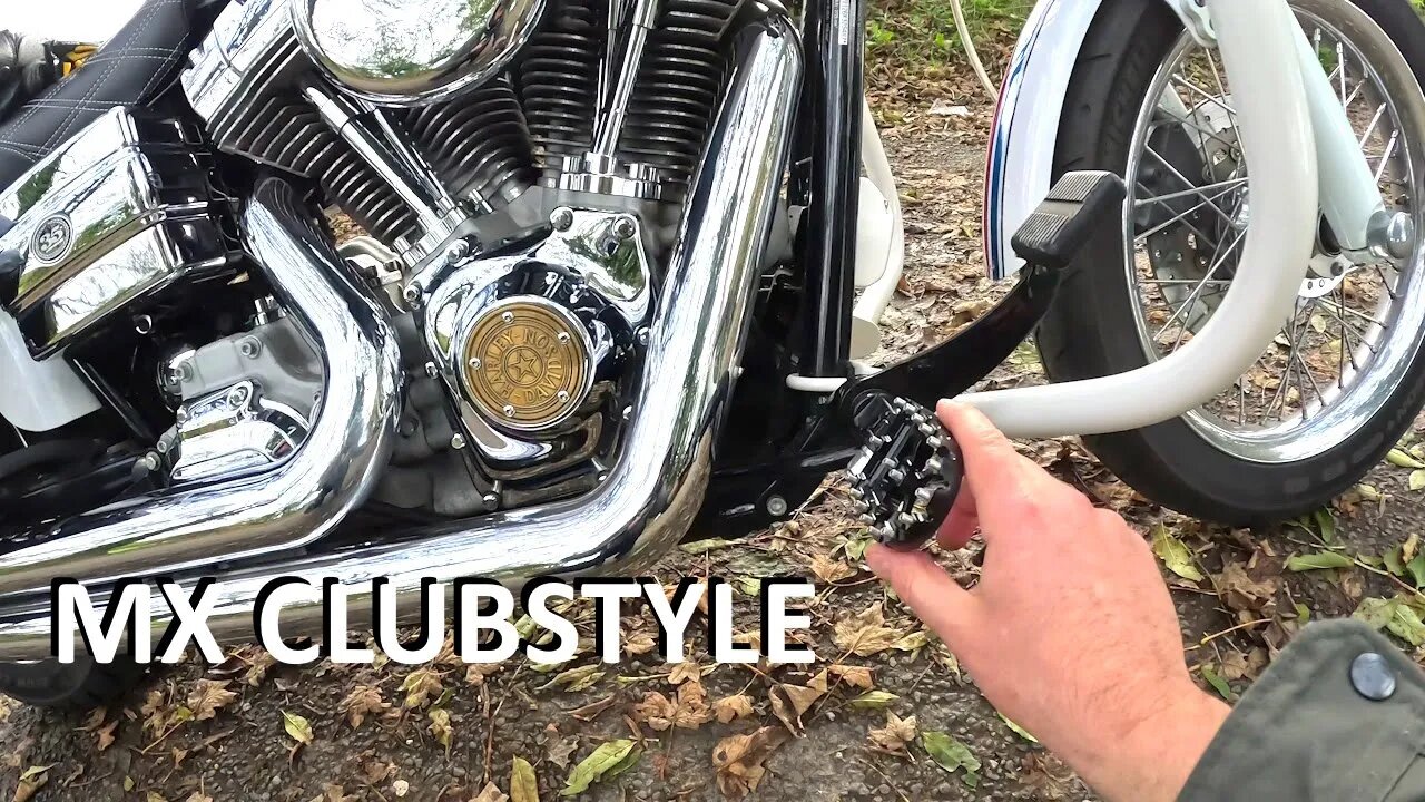 New adjustable affordable MX pegs for the Clubstyle Dyna | NiceCNC Harley foot pegs