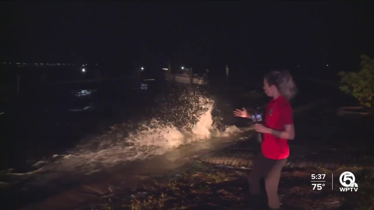 Waves crash against seawall in Sewall's Point