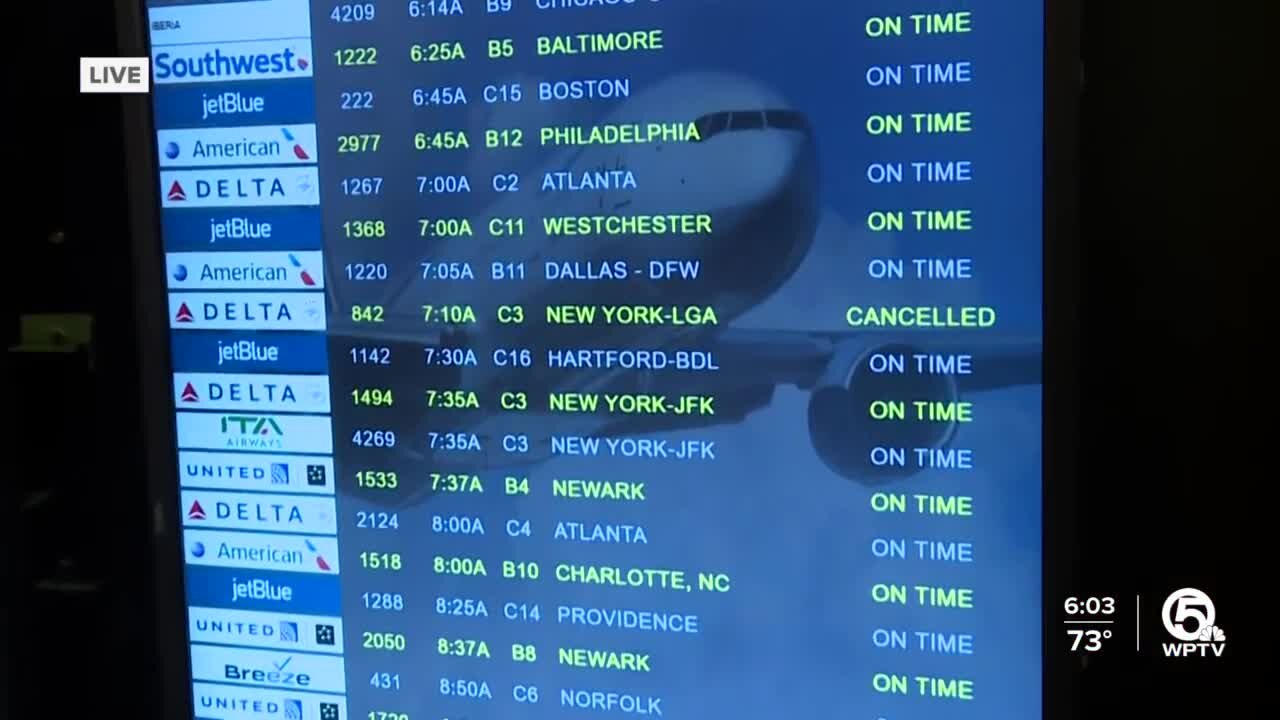 Winter winter delays more than 100 flights at Palm Beach International Airport