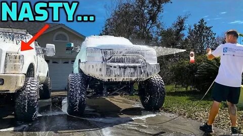 Detailing filthy Lifted Diesel Trucks (Satisfying)