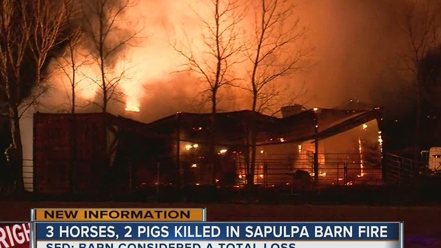 3 horses, 2 pigs die in Sapulpa barn fire