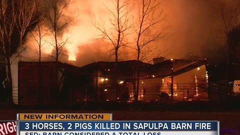 3 horses, 2 pigs die in Sapulpa barn fire