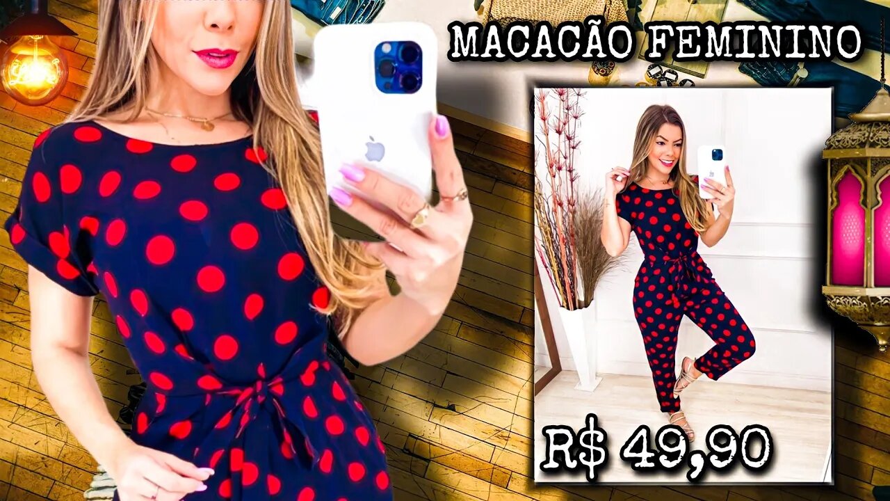 Macacão Feminino Bolinhas com cinto do mesmo tecido pá Amarrar/ shopee