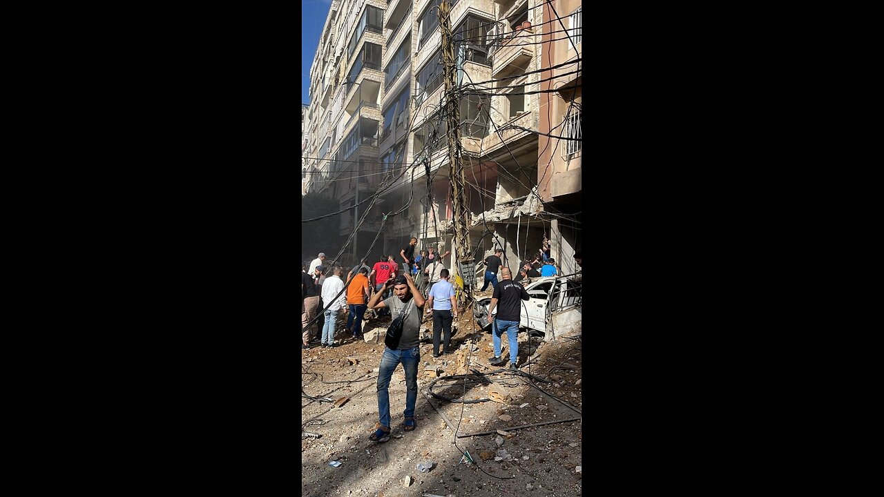 An image purportedly from the scene of the airstrike in Beirut.