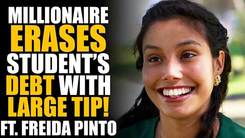 Student's Debt ERASED with Millionaire's LARGE TIP, MUST SEE VIDEO W/ Freida Pinto | SAMEER BHAVNANI