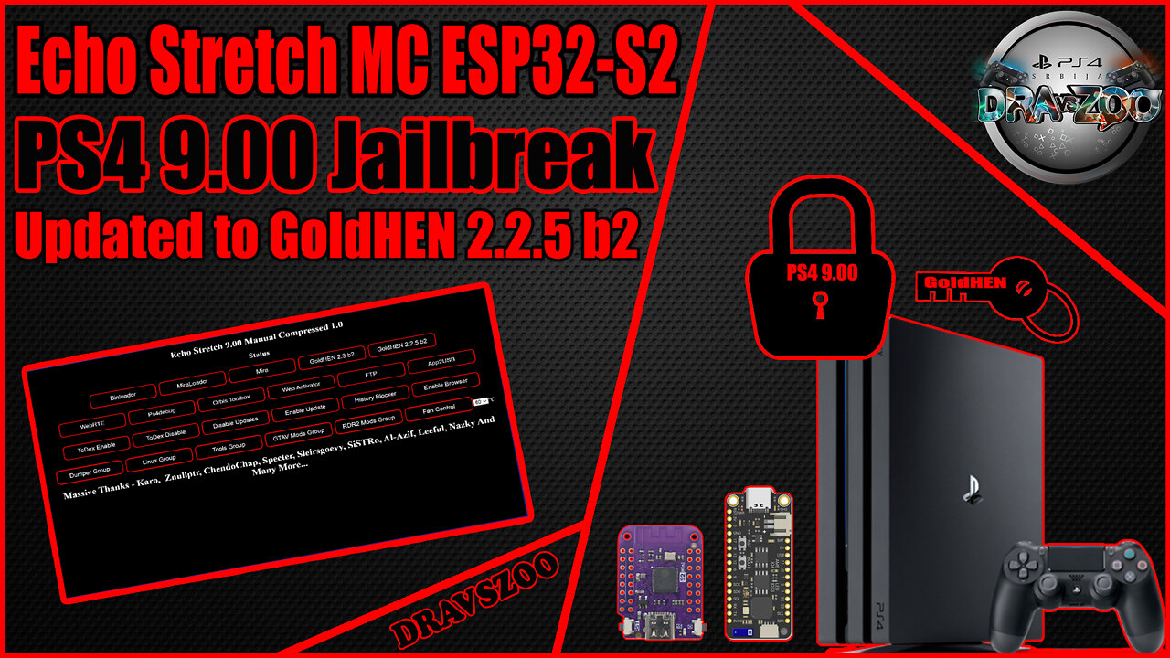 Echo Stretch 9.00 HOST ESP32-S2 for PS4 9.00 Jailbreak | GoldHEN 2.2.5 b2 | Auto Load PS4 Jailbreak