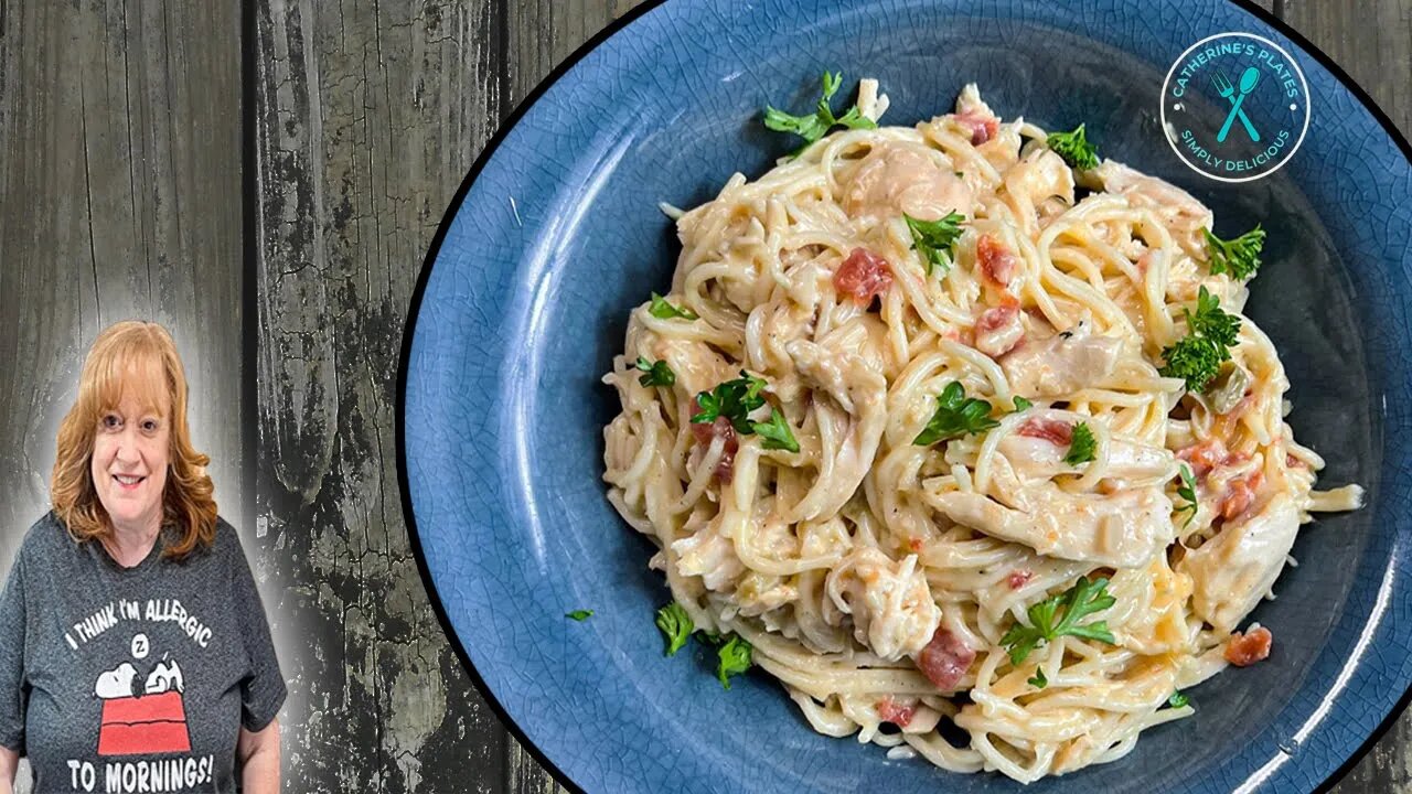 Cheesy CHICKEN SPAGHETTI in the Crockpot, SIMPLY DELICIOUS RECIPE, Catherine's Plates