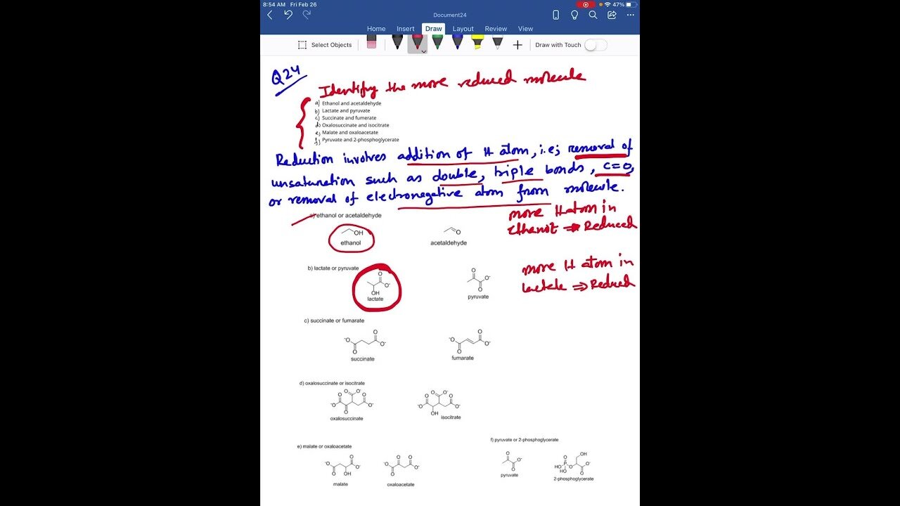 Oxidation issues. Examine the pairs of molecules and identify the more-reduced molecule in each pai