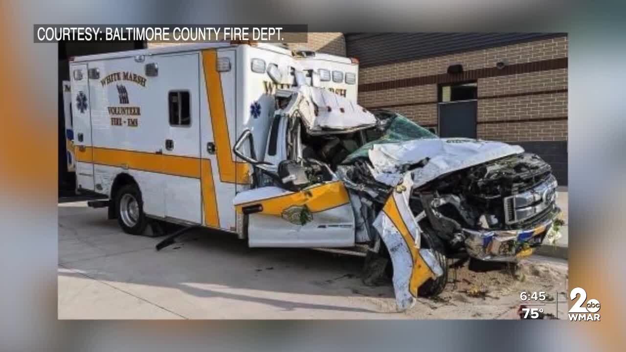 Ambulance destroyed in crash on Rt. 40 in White Marsh overnight