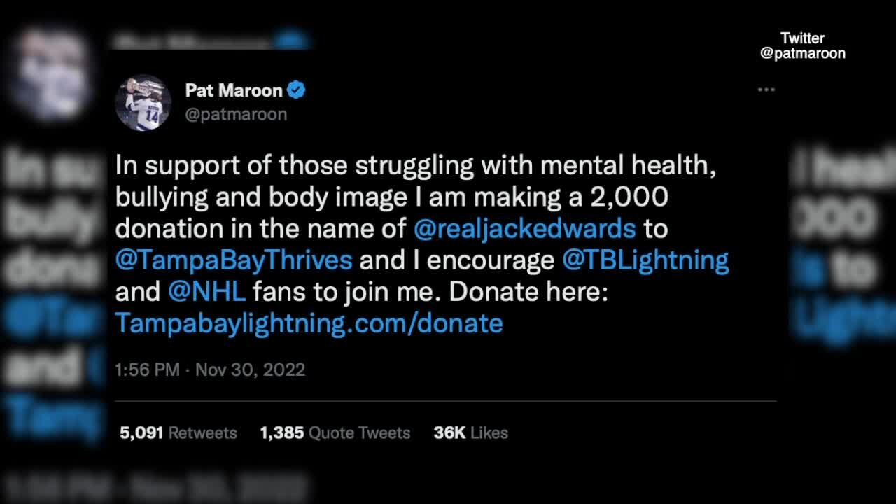 Pat Maroon, mocked by a broadcaster, donates to mental health charity in response