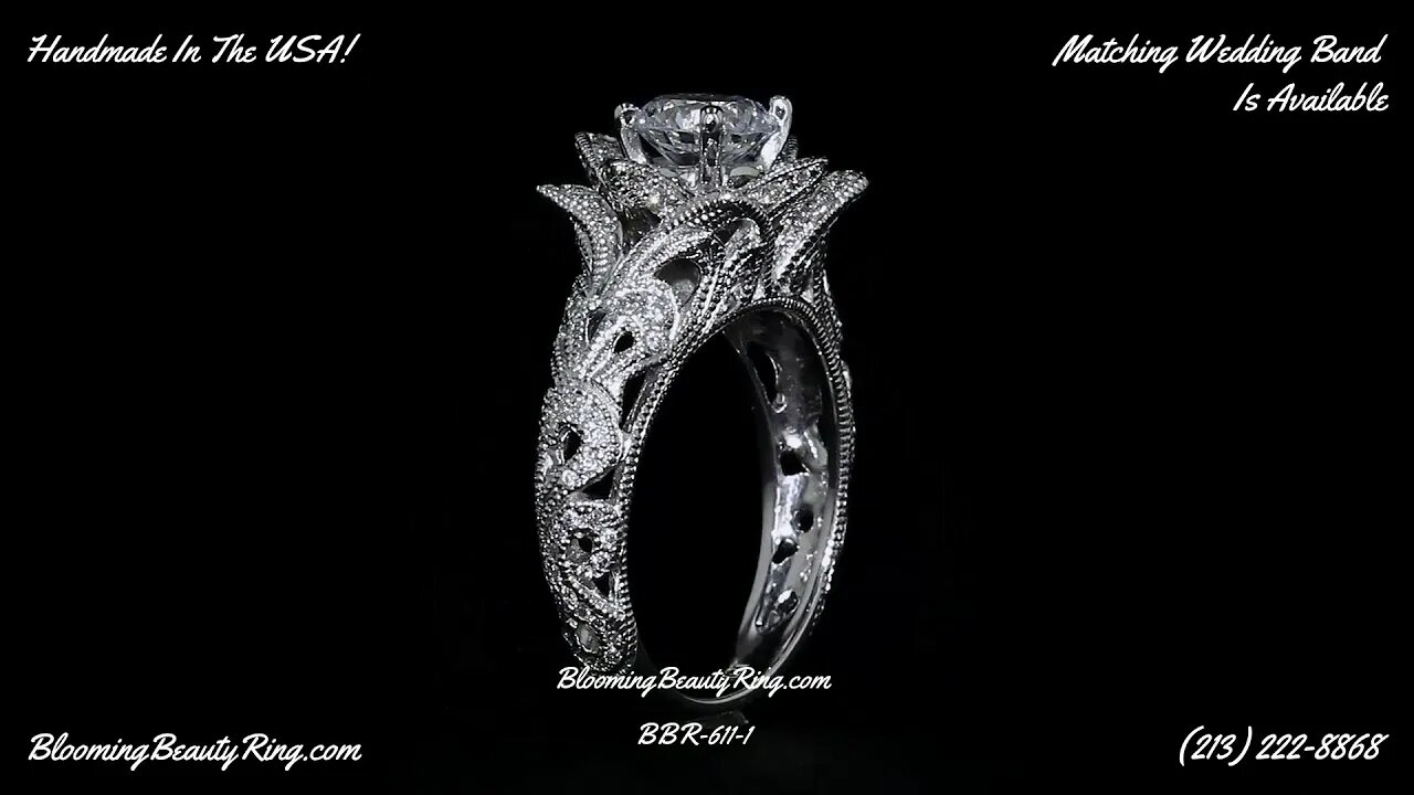 BBR-611-1E Blooming Rose Diamond Engagement Ring Up