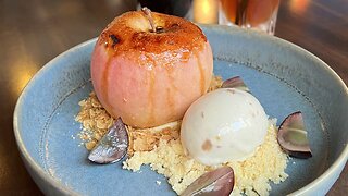 "Forbidden Fruit" baked apple with custard pudding