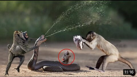 amazingly lntelligent monkey save redent mouse from sneks hunting