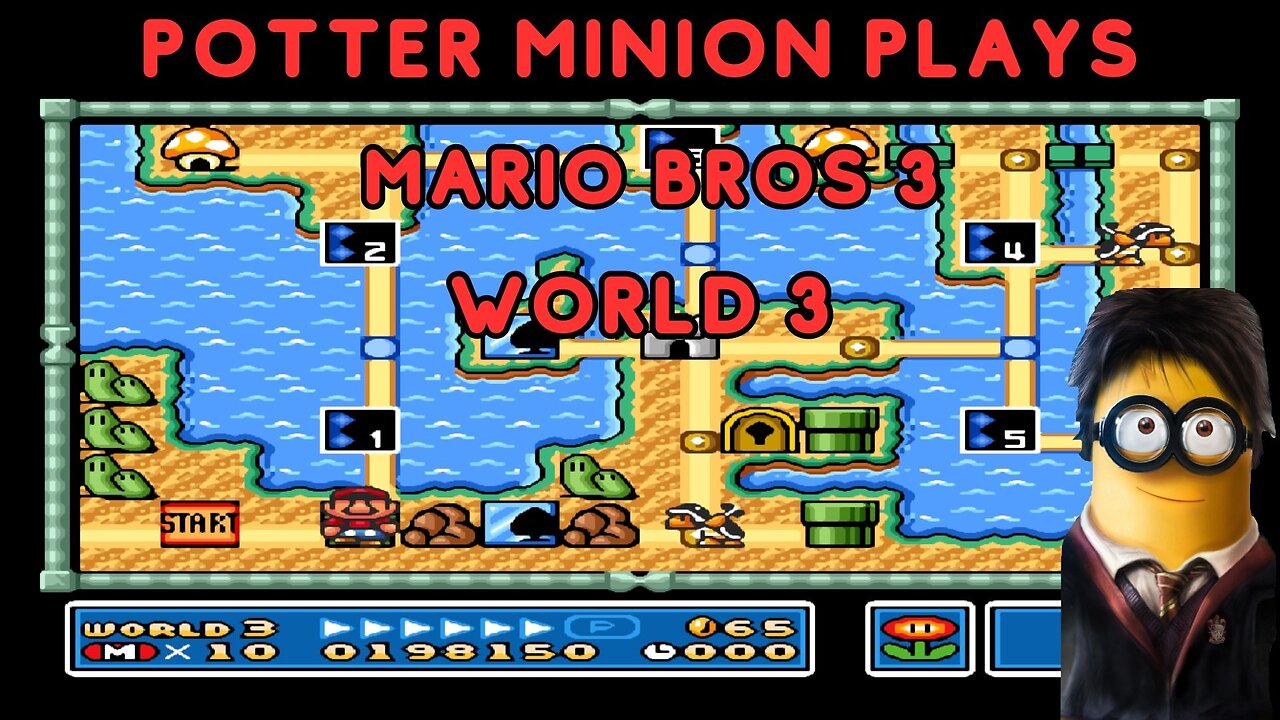 Live - Harry Potter Minion Plays Mario Brothers 3 Water World!!