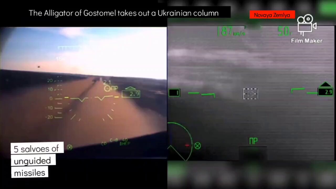 Russian Ka-52 Hero pilot, the alligator of Gostomel takes out a column of Ukrainian vehicles