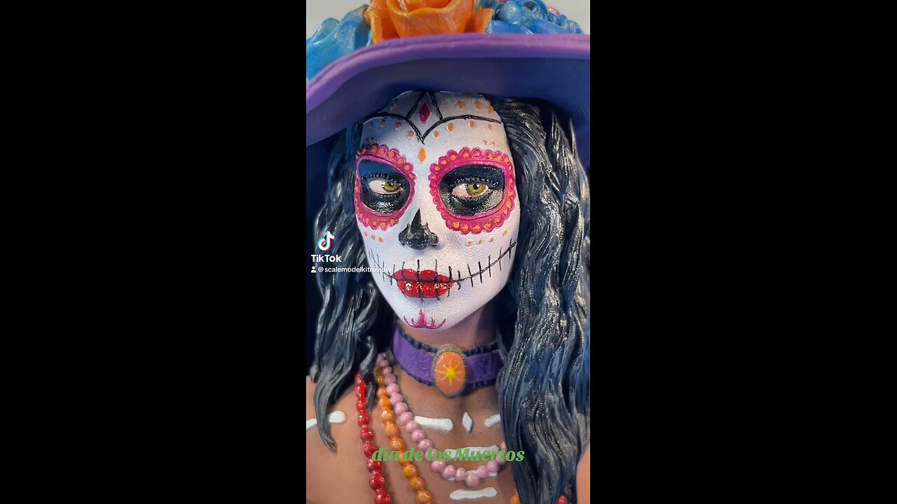 Full paint of La Catrina 3D printed resin Bust from NY3D Creations