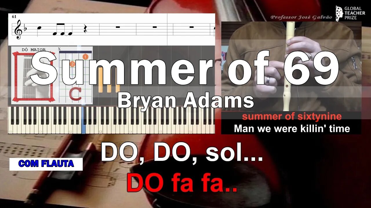 Summer of 69 Bryan Adams Notas para flauta Acordes Guitarra Piano Educação Musical José Galvão CVG